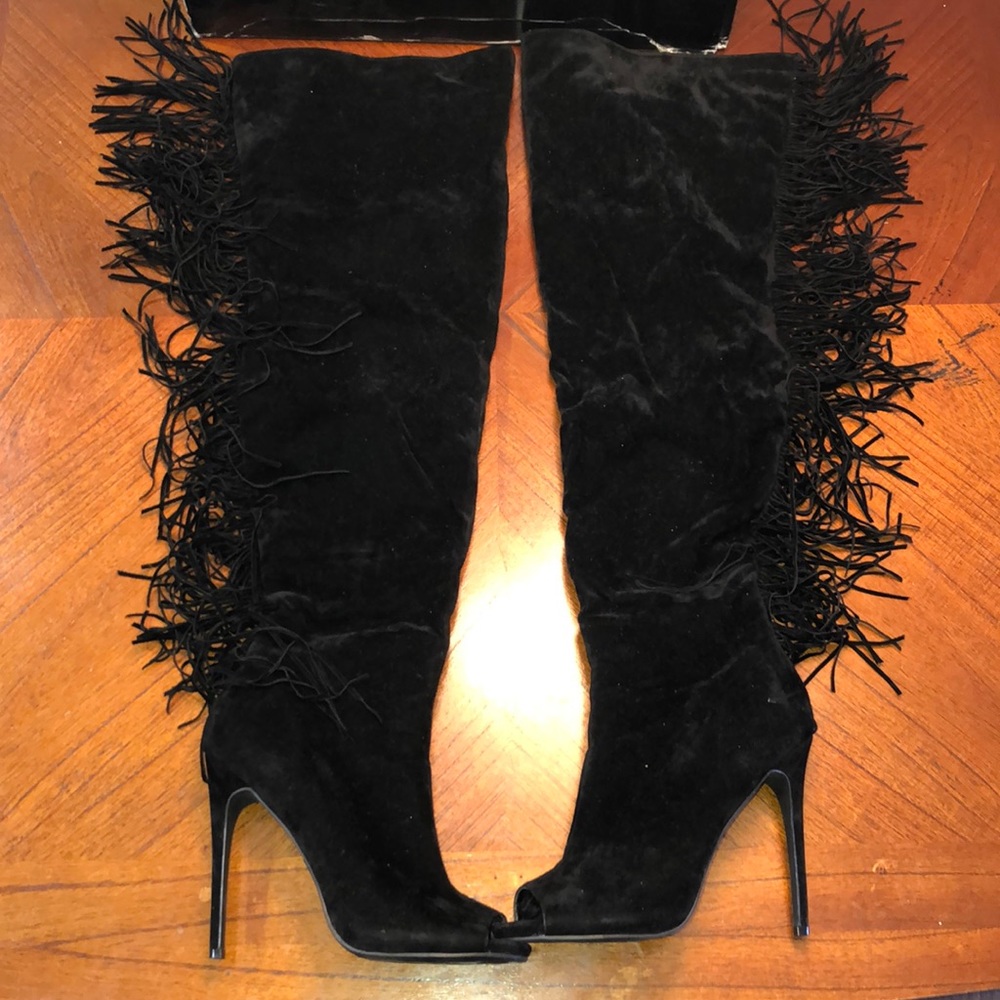 Sexy! Black! Thigh High over the knee fringe boot!